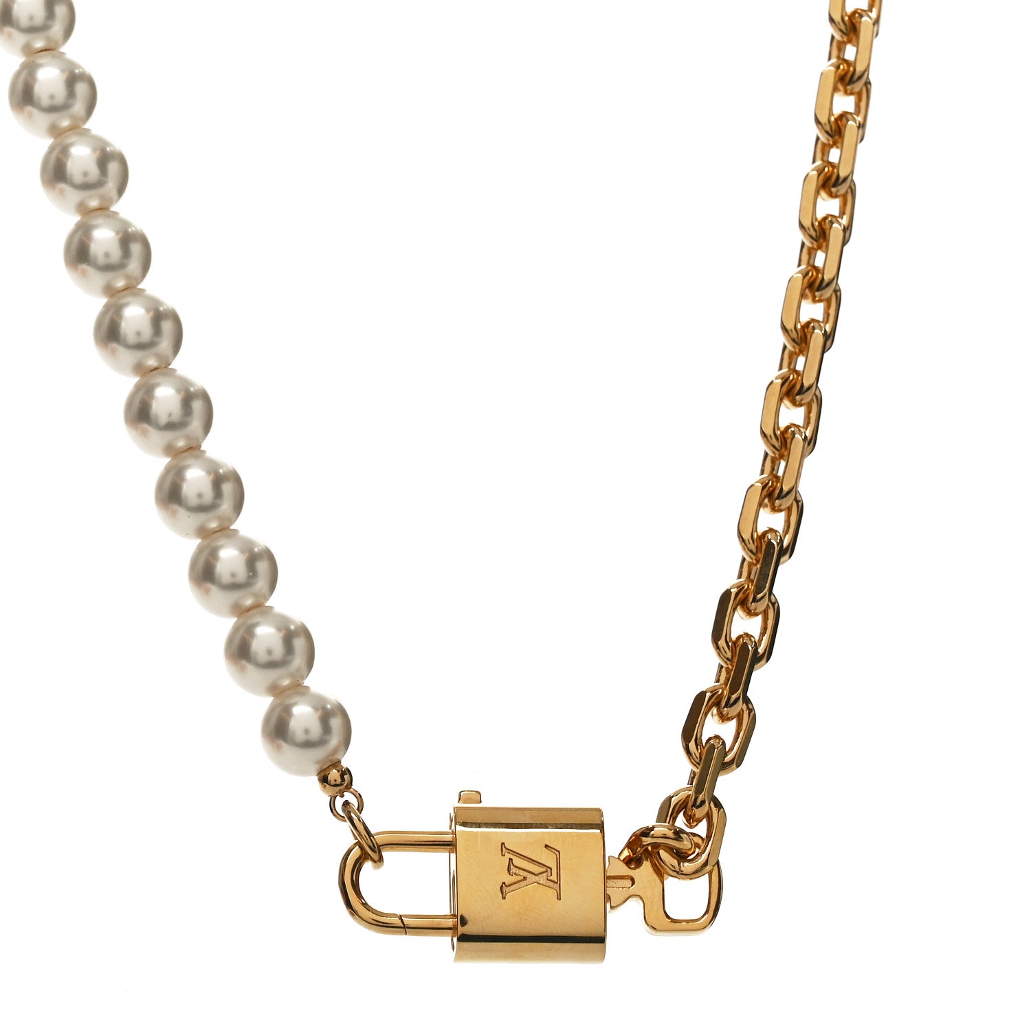 Louis Vuitton Metal Pearl Pearlock Necklace Gold 1807853