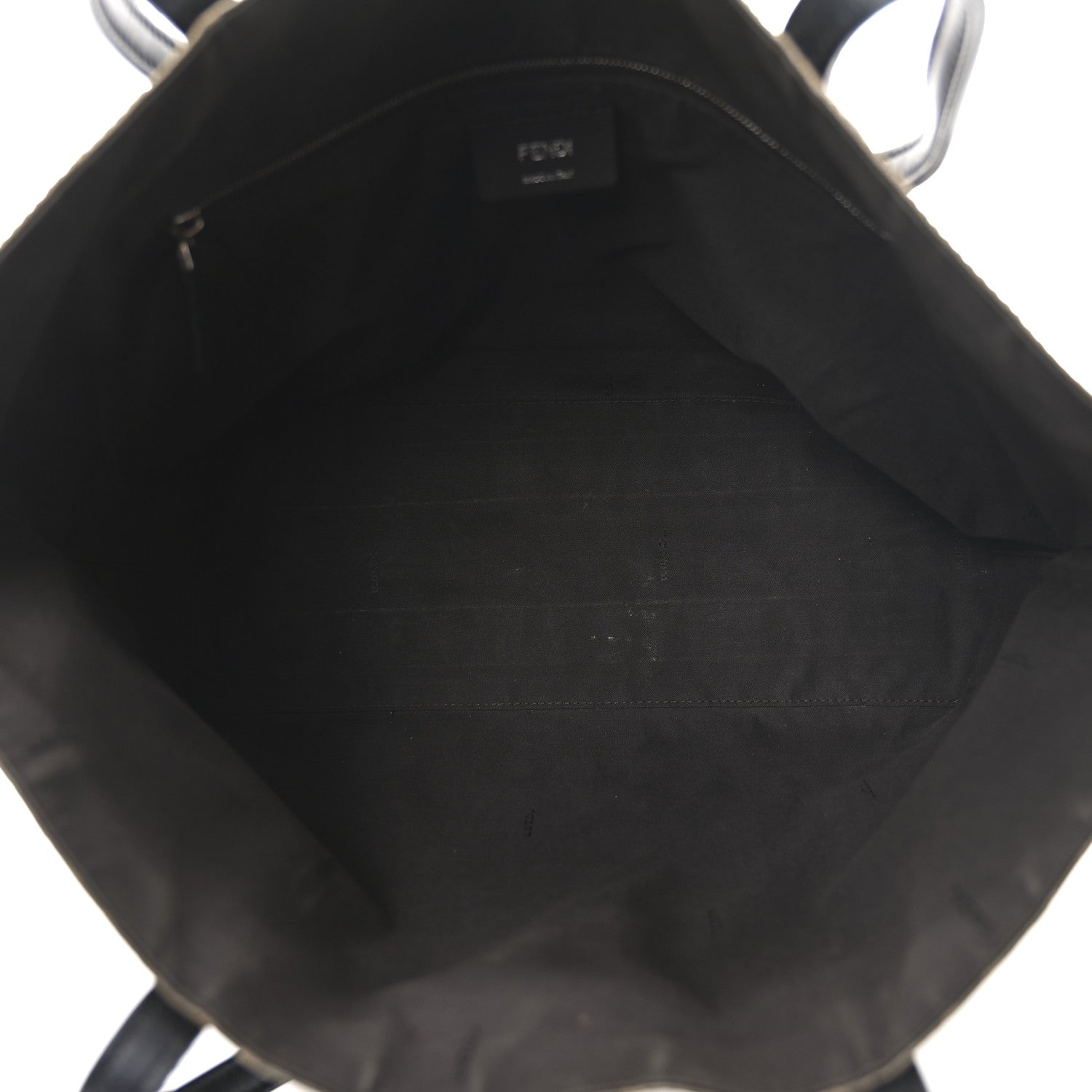 Fendi Glazed Fabric Vitello Century FF 1974 Stamp Patch Shopping Tote Mogano Panna Black 5 of 10