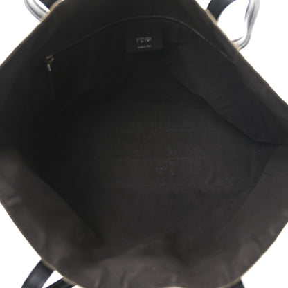 Fendi Glazed Fabric Vitello Century FF 1974 Stamp Patch Shopping Tote Mogano Panna Black 5 of 10