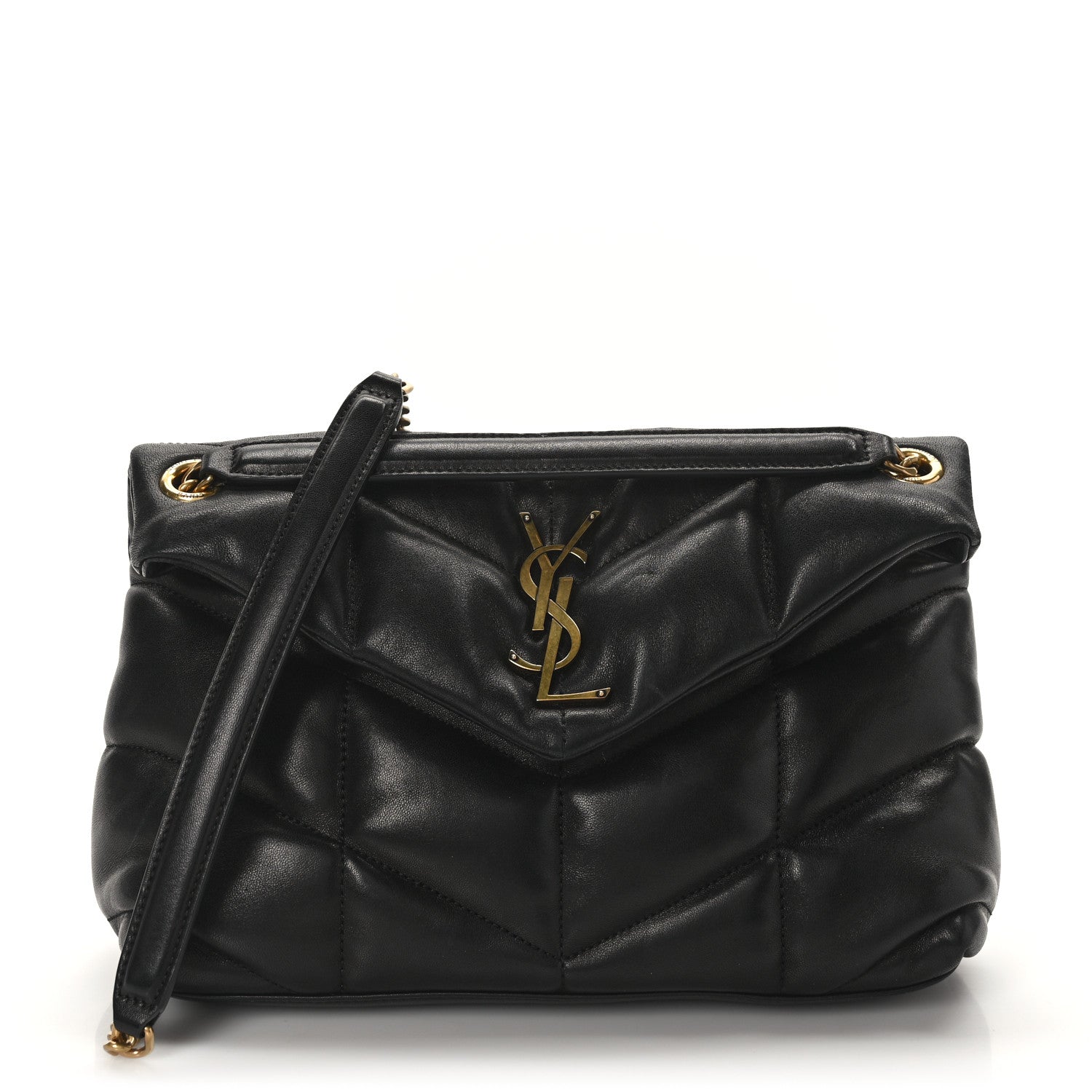 Saint Laurent Lambskin Quilted Small Loulou Puffer Monogram Chain Satchel Black 1 of 8