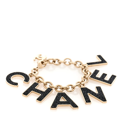 Chanel Crystal Logo Bracelet Black Gold 1 of 4