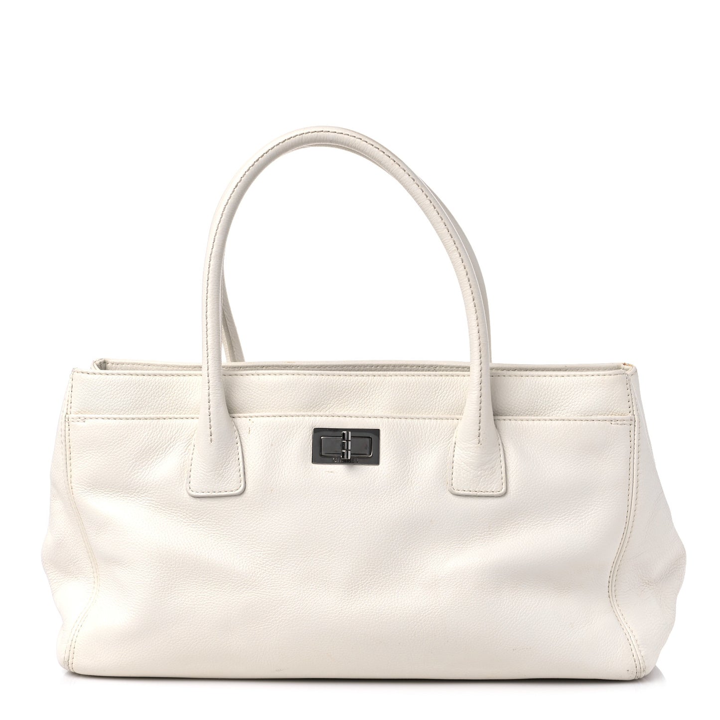 Calfskin Mademoiselle Lock Cerf Executive Shopper Tote White
