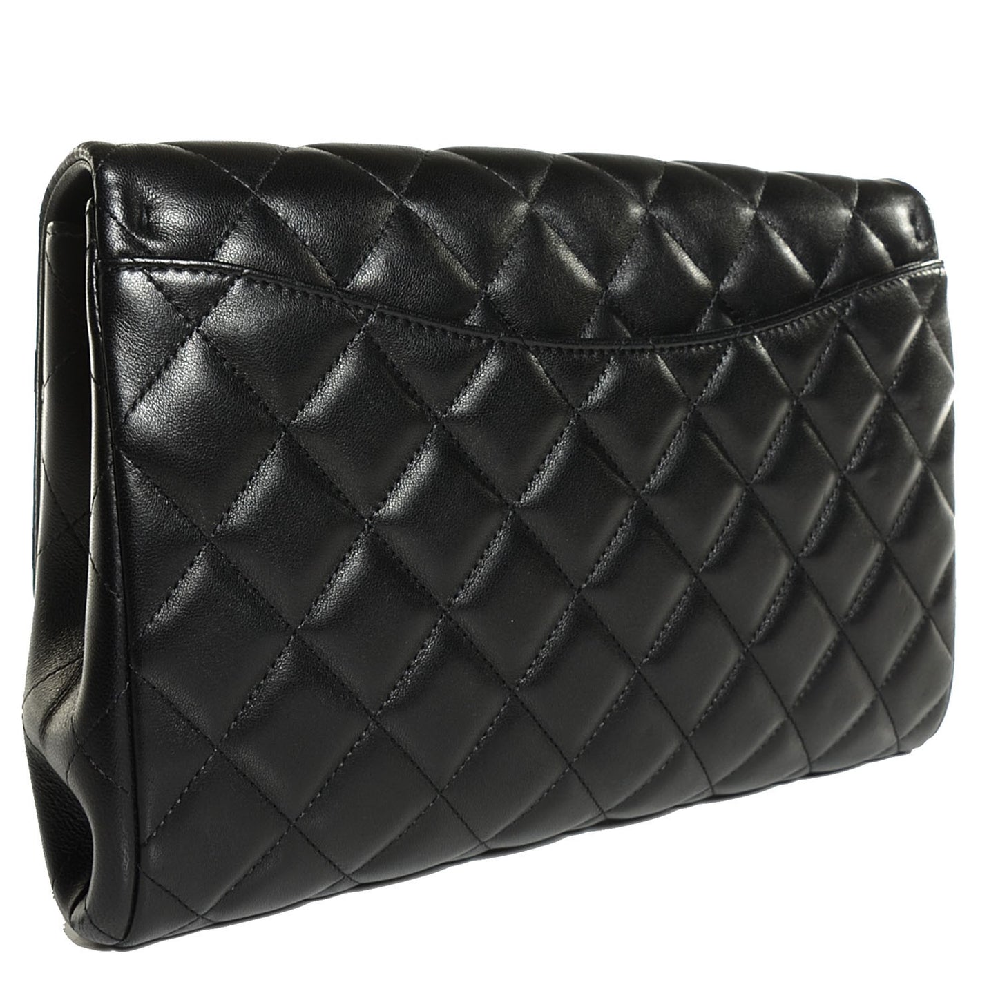 Lambskin Quilted Clutch With Chain Flap Black