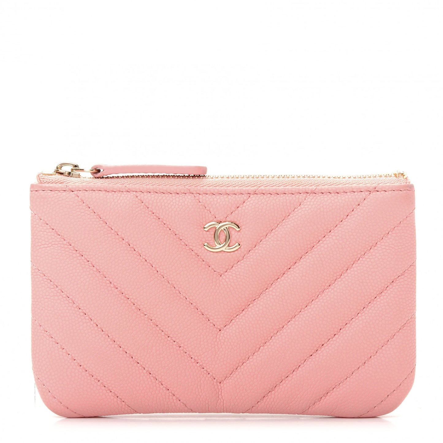 Flat Caviar Chevron Quilted Small Cosmetic Case Pink