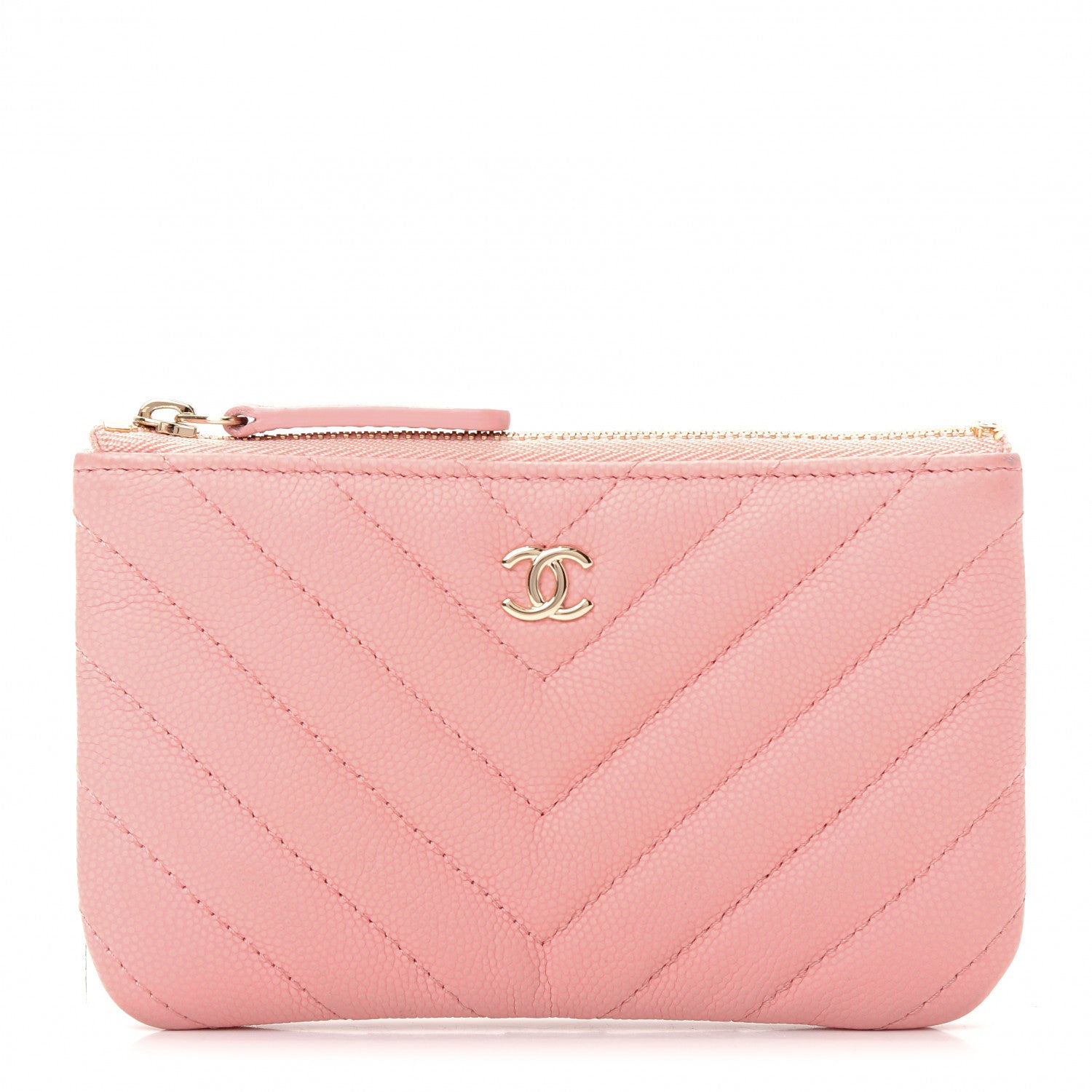 Chanel Flat Caviar Chevron Quilted Small Cosmetic Case Pink 1 of 8