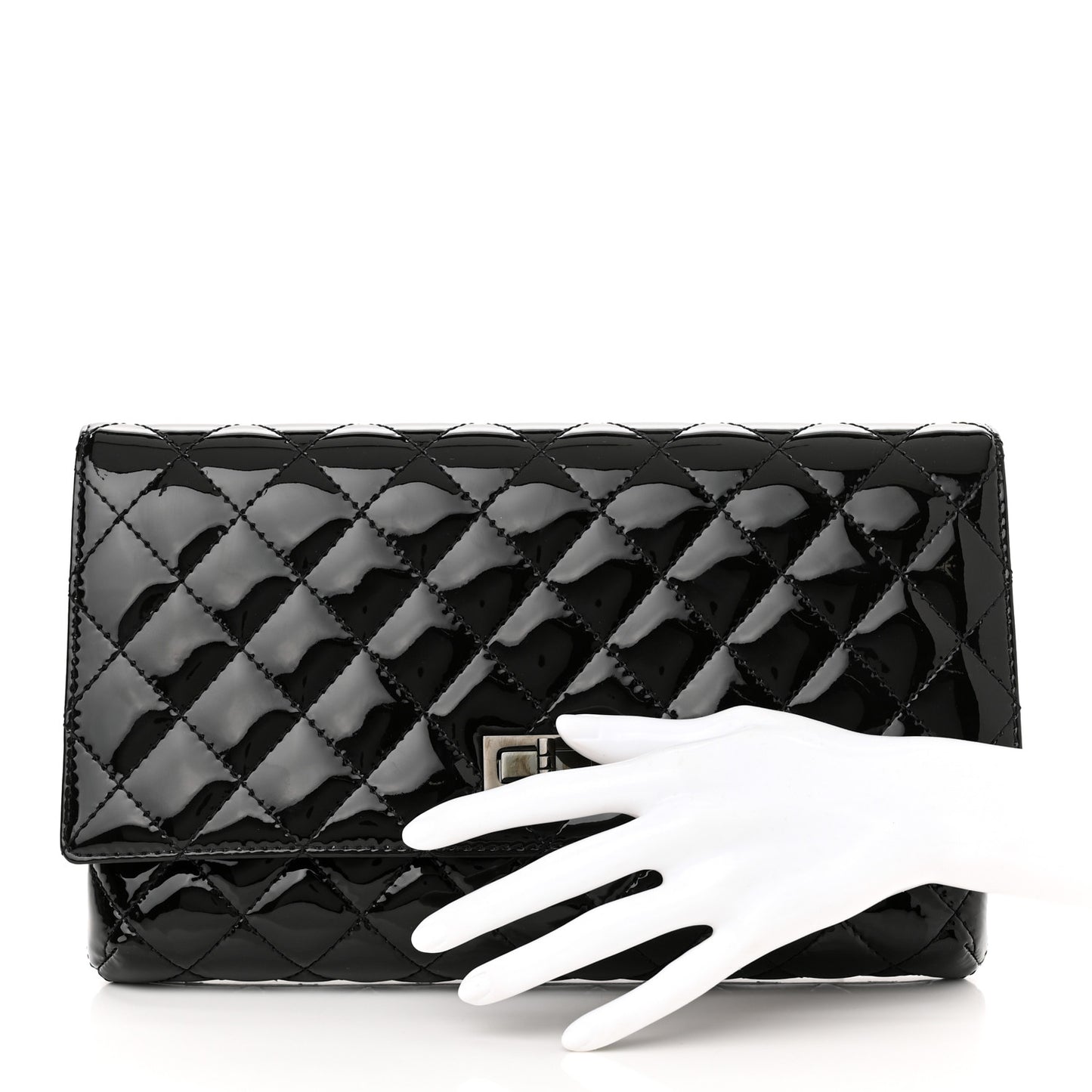 Patent Calfskin Quilted Reissue 2.55 Clutch So Black