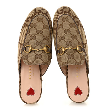 Gucci Monogram Jumbo GG Malaga Kid Womens Princetown Slippers 35 Camel Ebony New Acero Beige 2 of 11