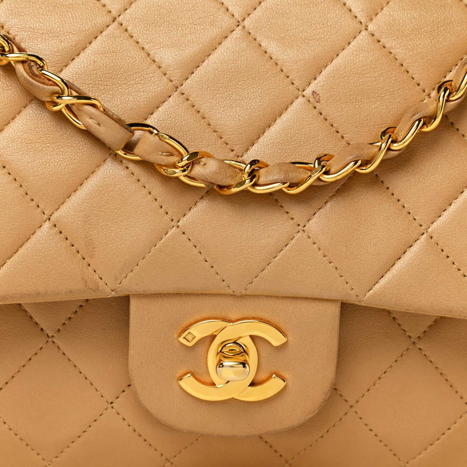 Chanel Lambskin Quilted Medium Double Flap Beige 9 of 14