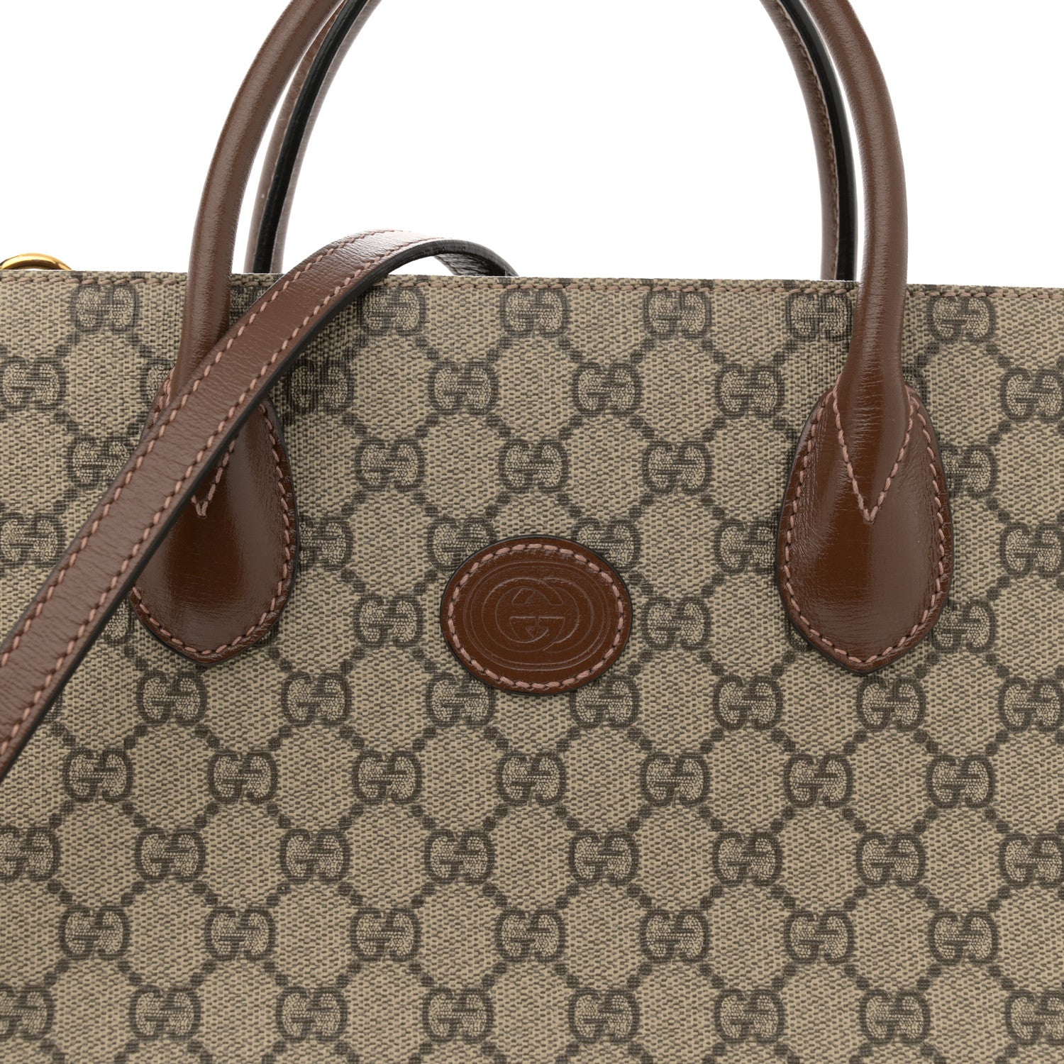 Gucci GG Supreme Monogram Azalea Calfskin Small Retro Interlocking G Tote Bag Beige Ebony Brown Sugar 7 of 15