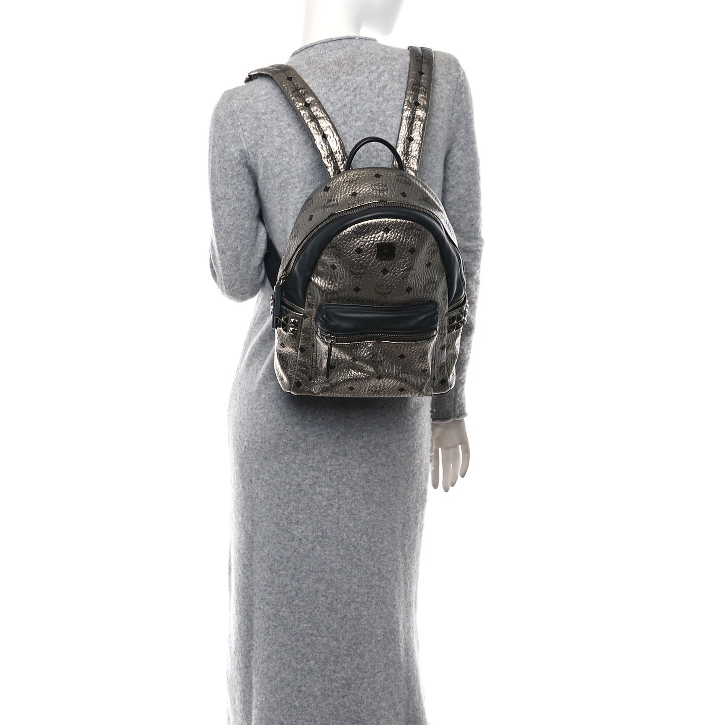 Metallic Visetos Small Side Stud Stark Backpack Silver Black