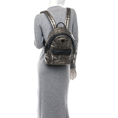 MCM Metallic Visetos Small Side Stud Stark Backpack Silver Black 2 of 9