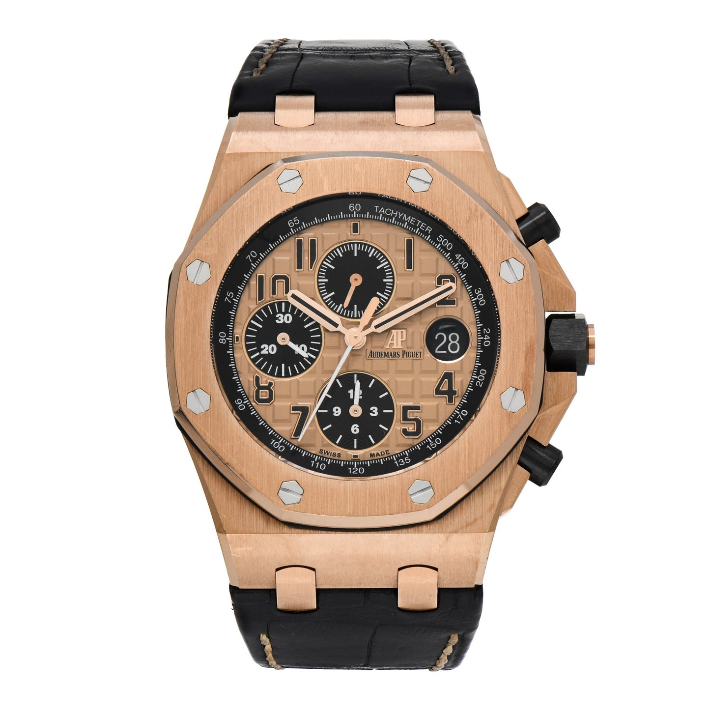 18K Rose Gold Alligator 42mm Royal Oak Offshore Chronograph Automatic Watch Gold 26470OR.OO.A002CR.01