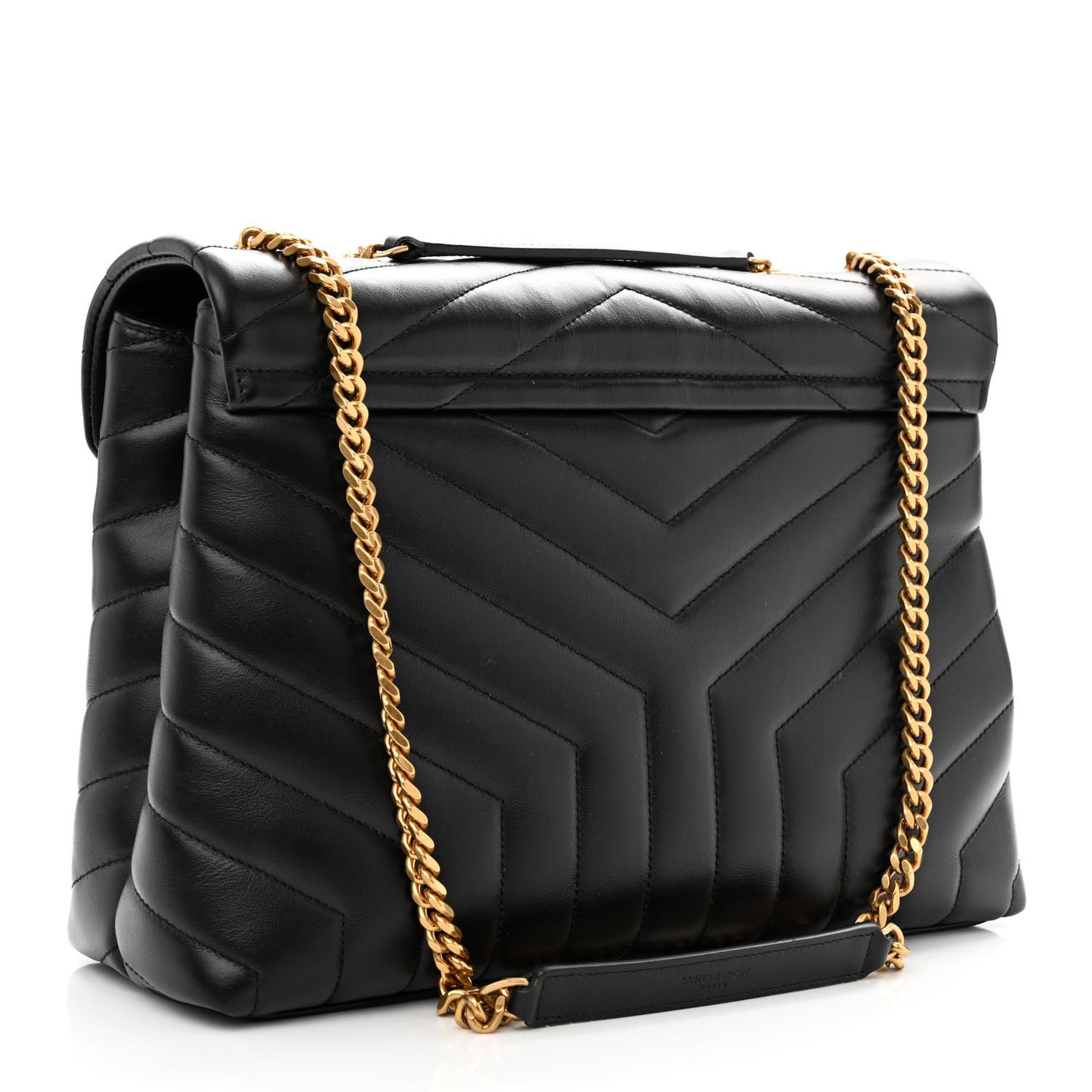 Calfskin Y Quilted Monogram Medium Loulou Chain Satchel Black