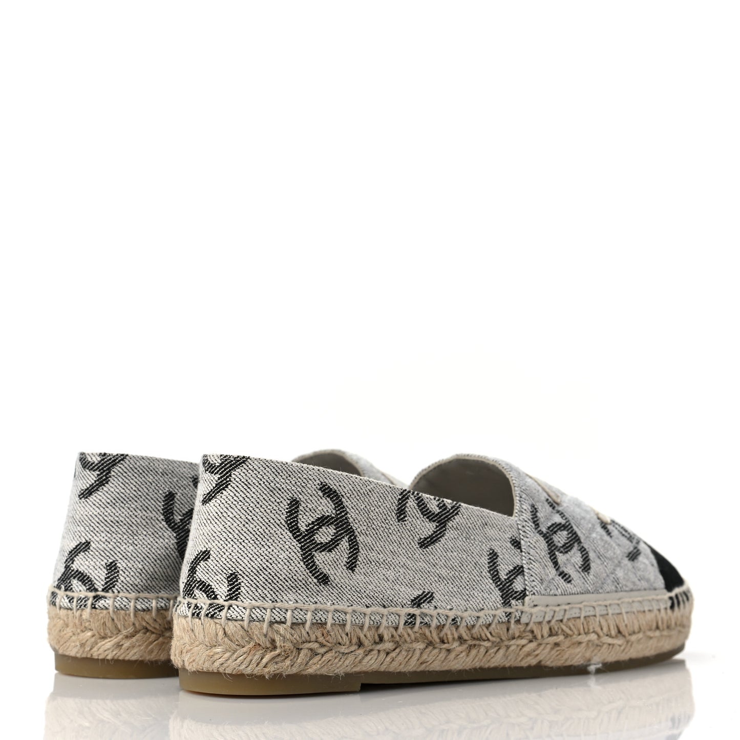 Cotton Jacquard Grosgrain CC Print Espadrilles 40 Grey Black
