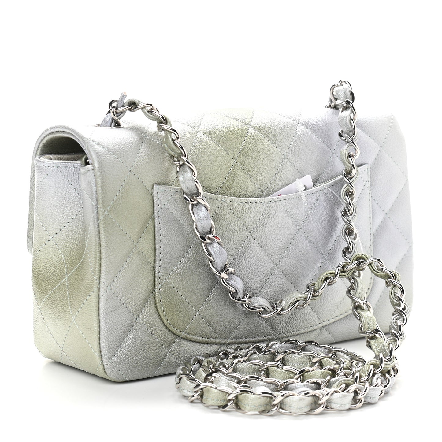 Metallic Goatskin Quilted Ombre Mini Rectangular Flap Grey Green