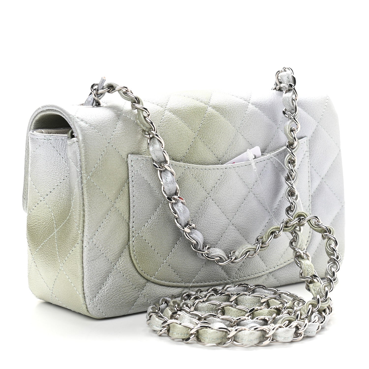 Chanel Metallic Goatskin Quilted Ombre Mini Rectangular Flap Grey Green 3 of 9