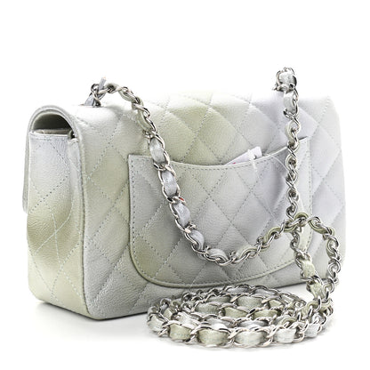 Chanel Metallic Goatskin Quilted Ombre Mini Rectangular Flap Grey Green 3 of 9