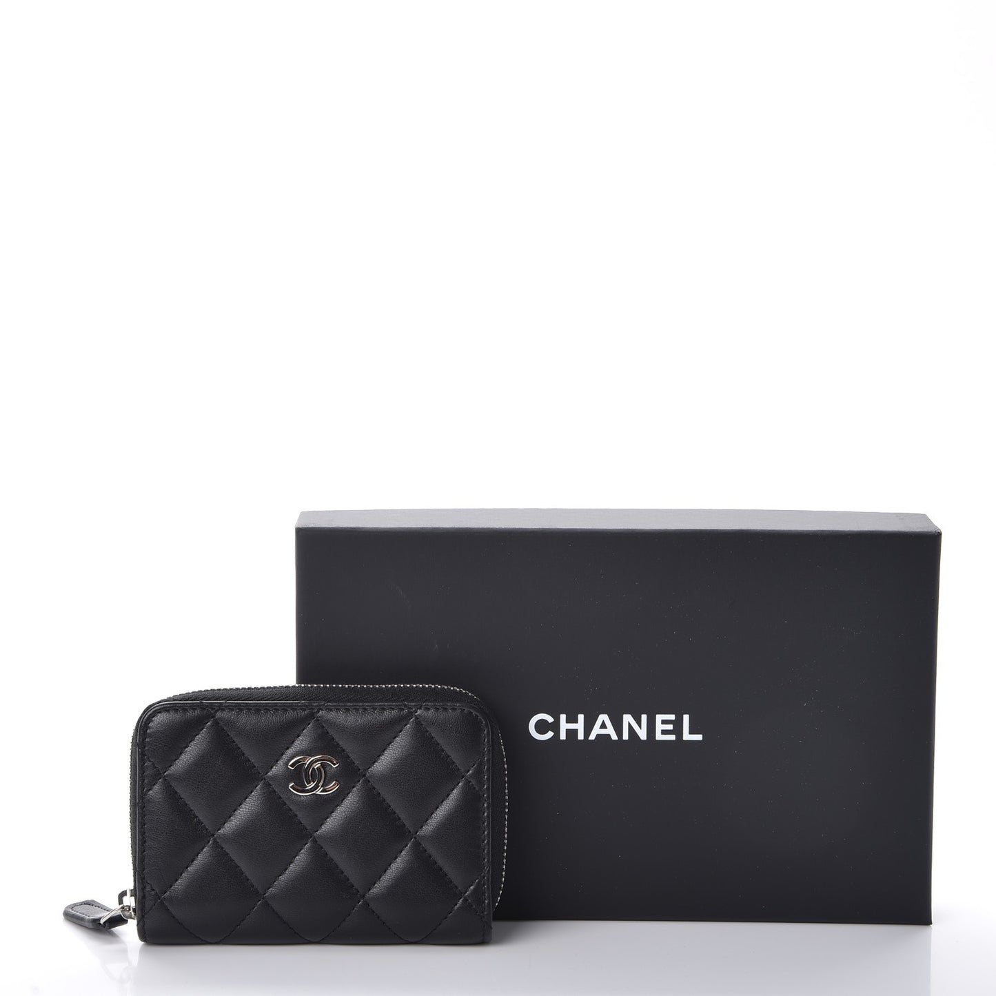 Lambskin Quilted Zip Around Coin Purse Wallet Black