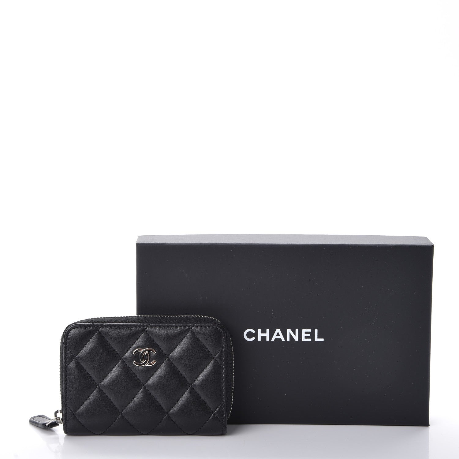 Chanel Lambskin Quilted Zip Around Coin Purse Wallet Black 8 of 8