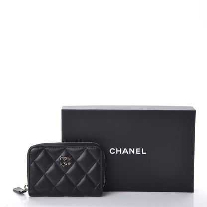 Chanel Lambskin Quilted Zip Around Coin Purse Wallet Black 8 of 8