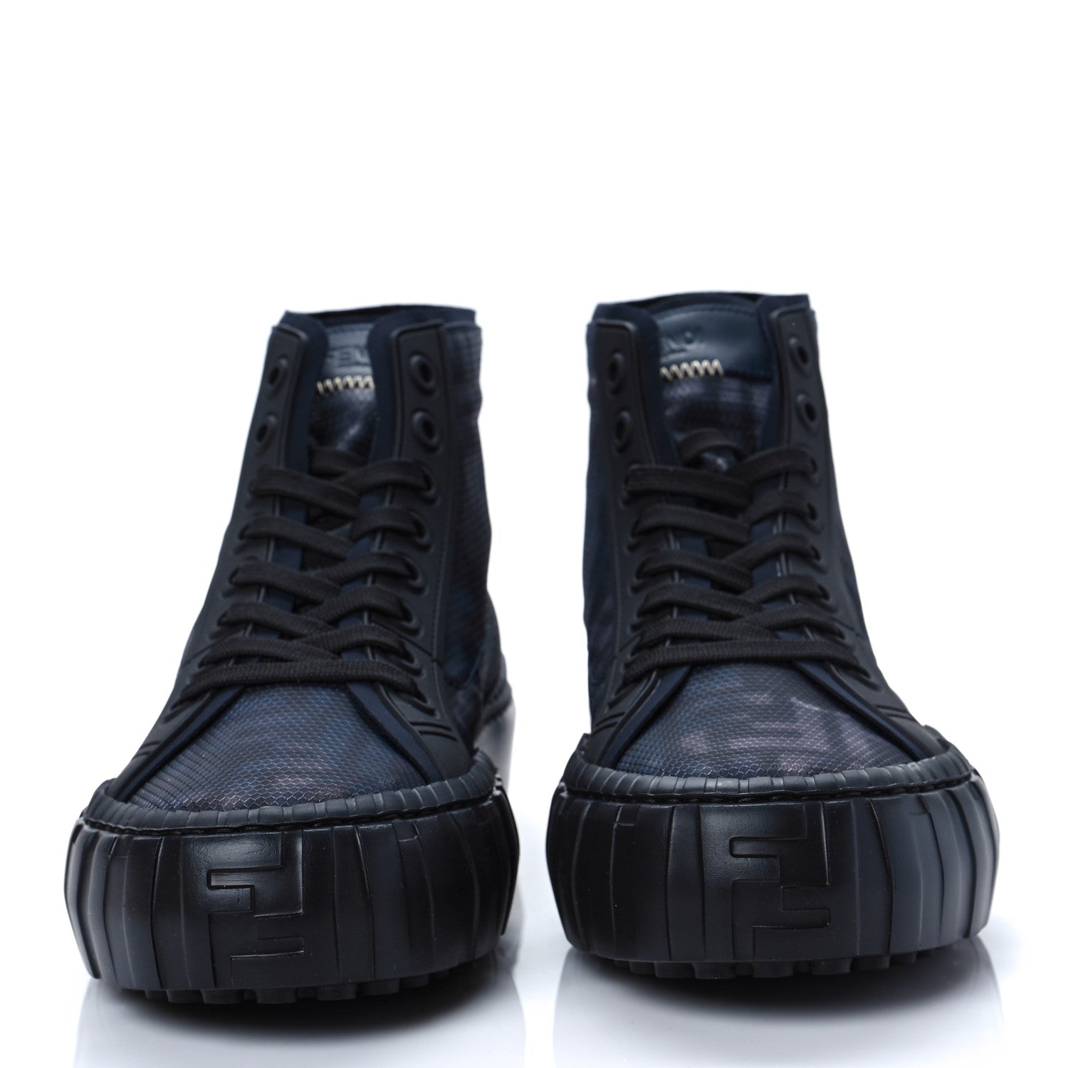 Fendi Fabric Jacquard FF Mens Force High Top Sneakers 8 Black Blue 2 of 6