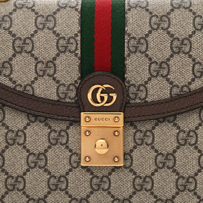 Gucci GG Supreme Monogram Textured Dollar Calfskin Web Small Ophidia Padlock Top Handle Bag Beige Ebony New Acero 8 of 11