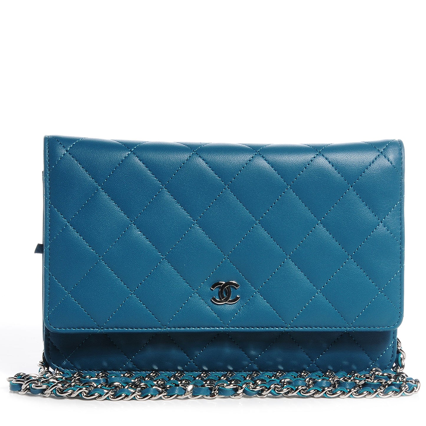 Lambskin Quilted CC Wallet On Chain Turquoise