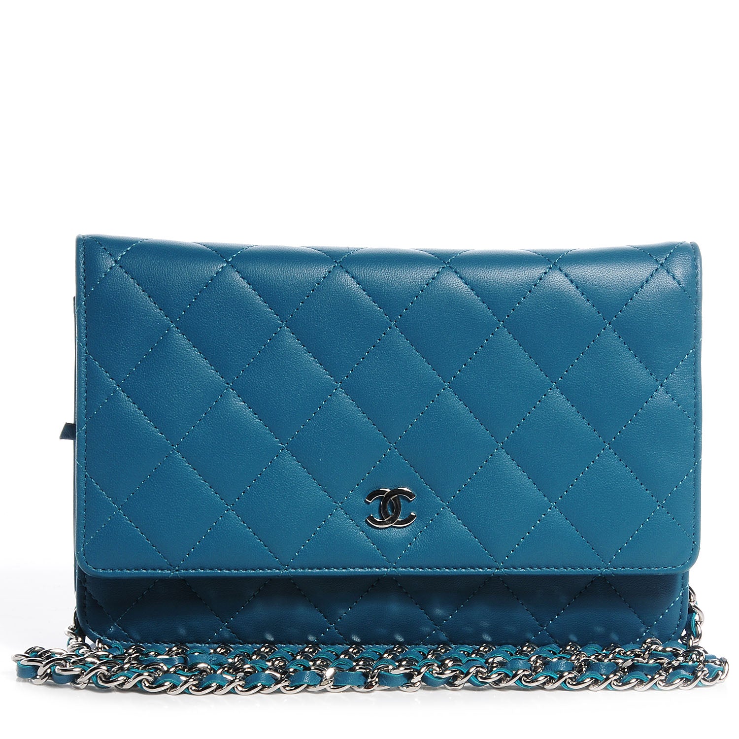 Chanel Lambskin Quilted CC Wallet On Chain Turquoise 1 of 9