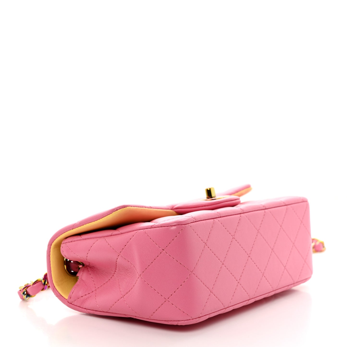 Lambskin Quilted Mini Rectangular Flap Pink Yellow