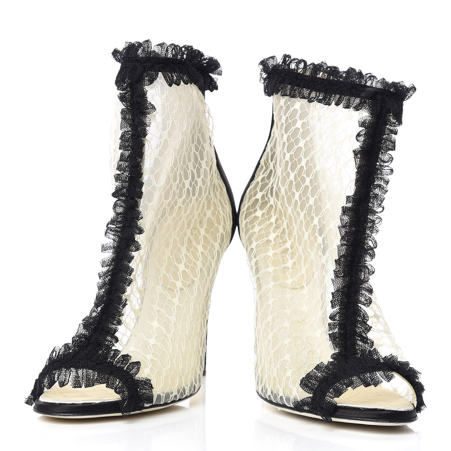Chanel Lace Mesh Booties 37 IvoryBlack 6 of 9