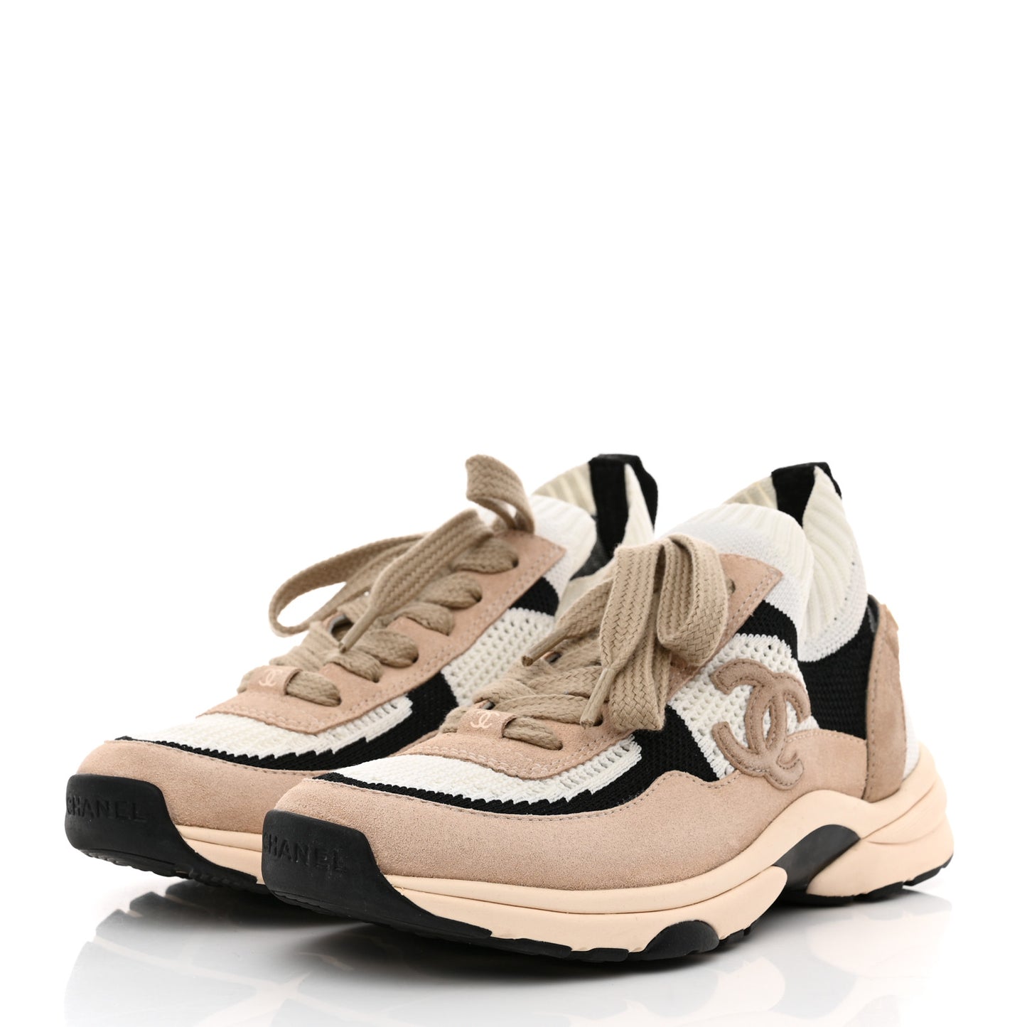 Mesh Suede Fabric Womens CC Sneakers 36 Light Pink White Black
