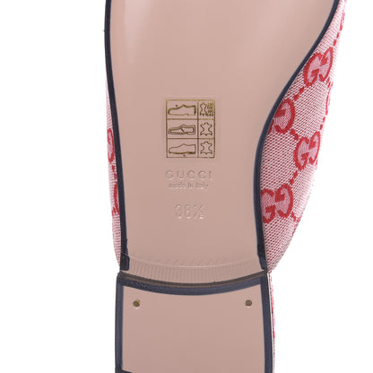 Gucci Canvas GG Monogram Horsebit Womens Princetown Slippers 38.5 Gardenia Hibiscus Red 7 of 8