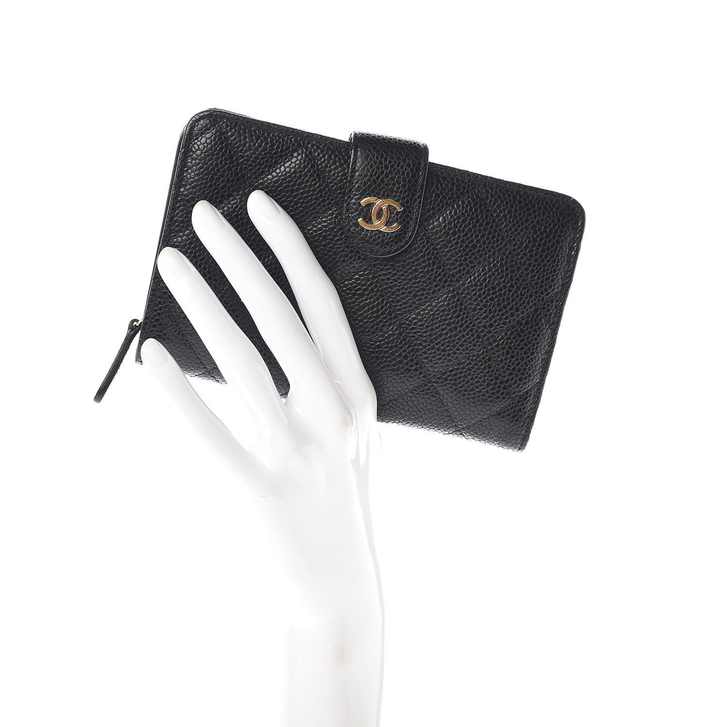 Caviar Quilted Zipped Pocket Wallet Black