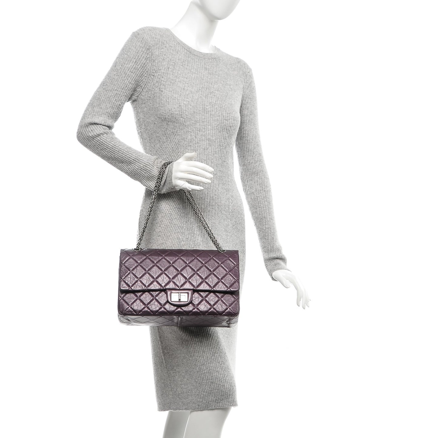 Metallic Calfskin Quilted 2.55 Reissue 227 Flap Plum