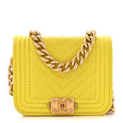 Chanel Caviar Chevron Quilted Boy Flap Waist Belt Bag Yellow 1 of 15