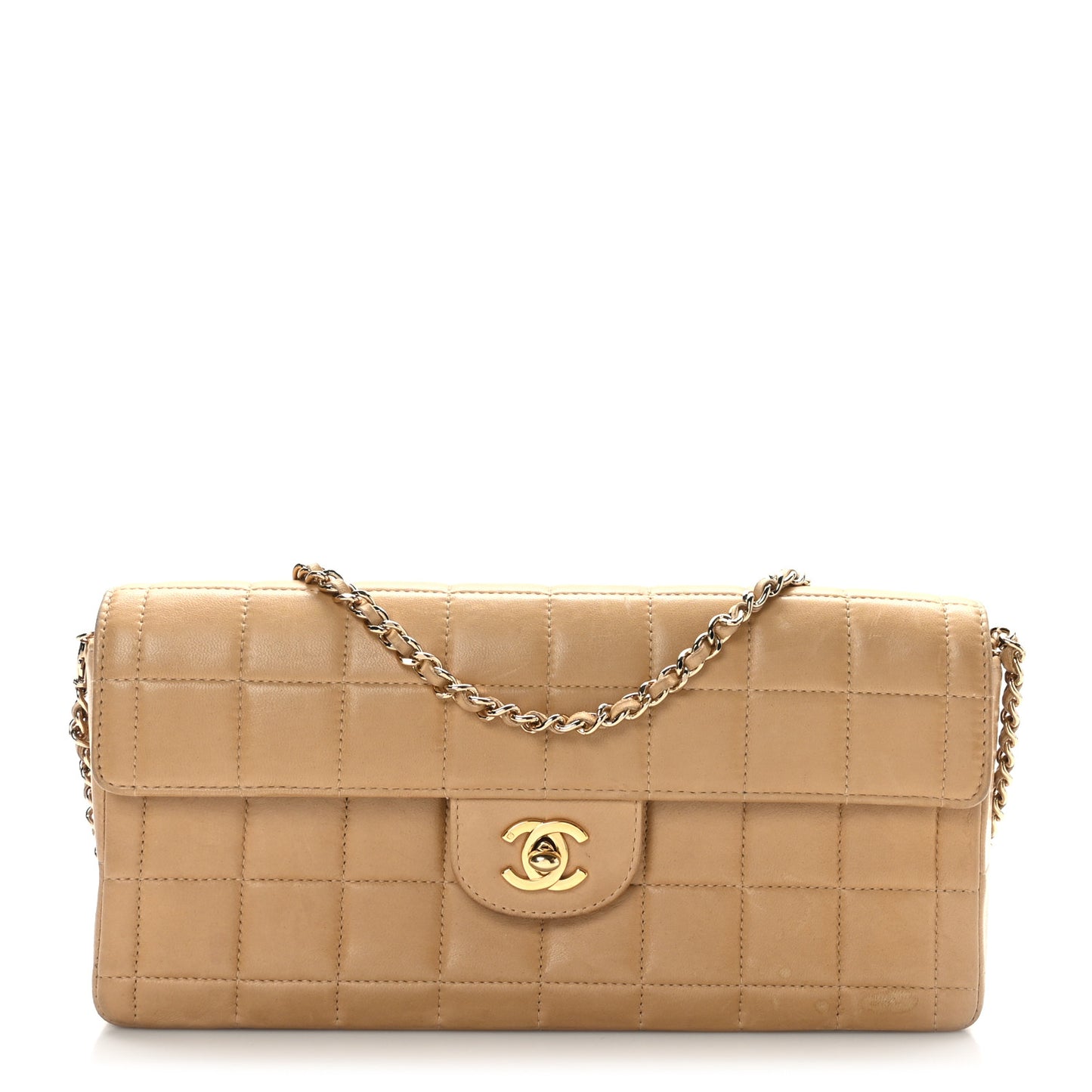 Lambskin East West Chocolate Bar Flap Beige