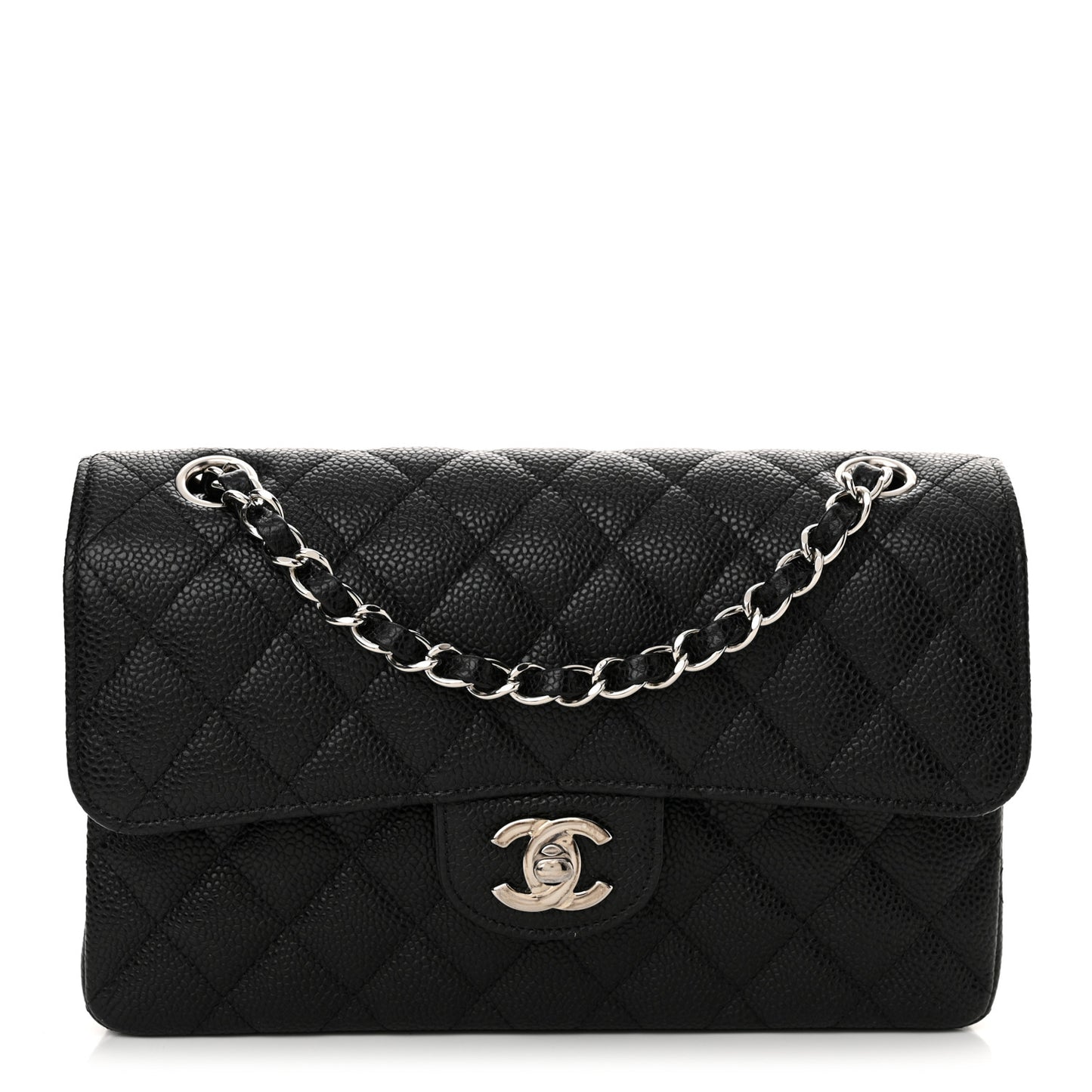 Caviar Quilted Small Double Flap Black