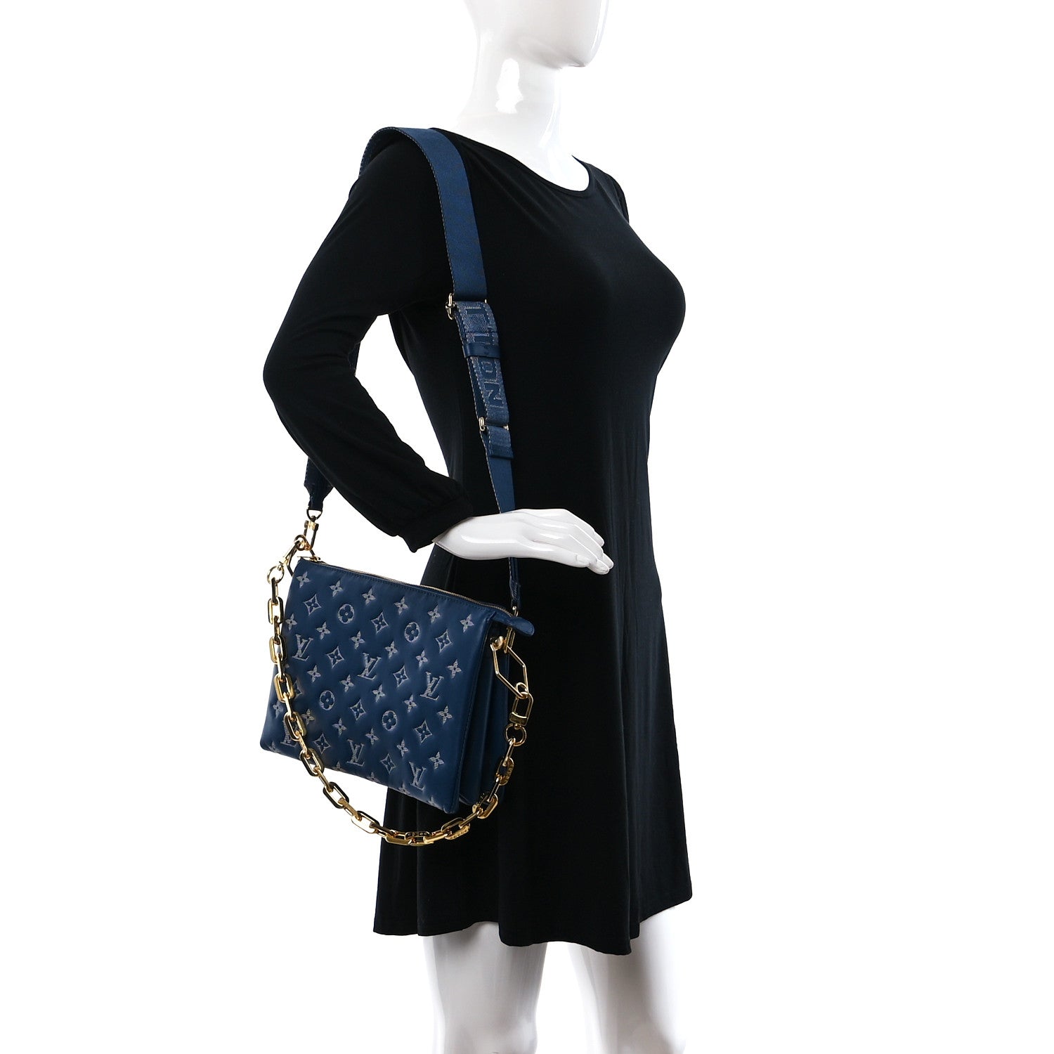 Louis Vuitton Lambskin Embossed Monogram Coussin PM Denim Blue 2 of 9