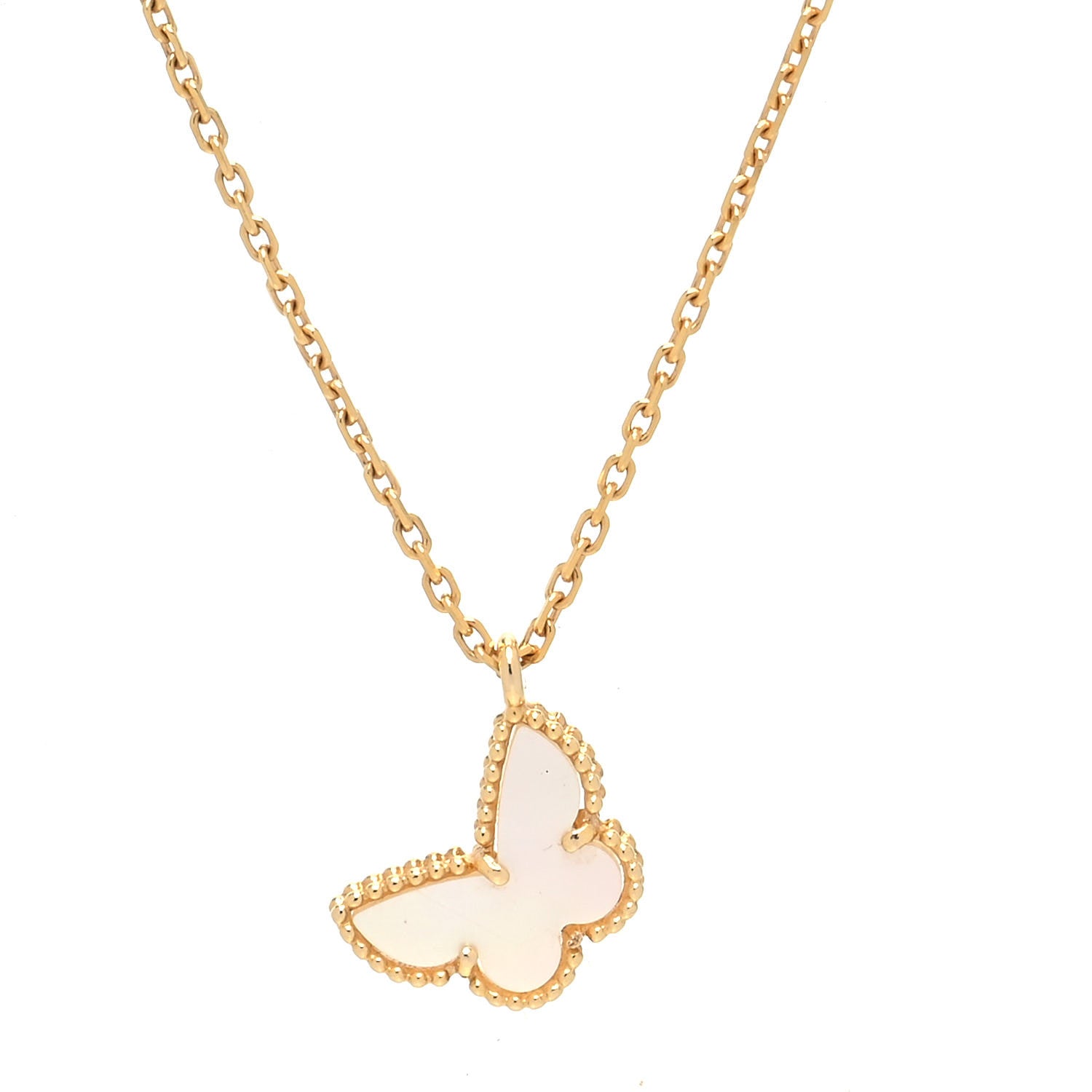 Van Cleef & Arpels 18K Yellow Gold Mother of Pearl Sweet Alhambra Butterfly Pendant Necklace 4 of 7