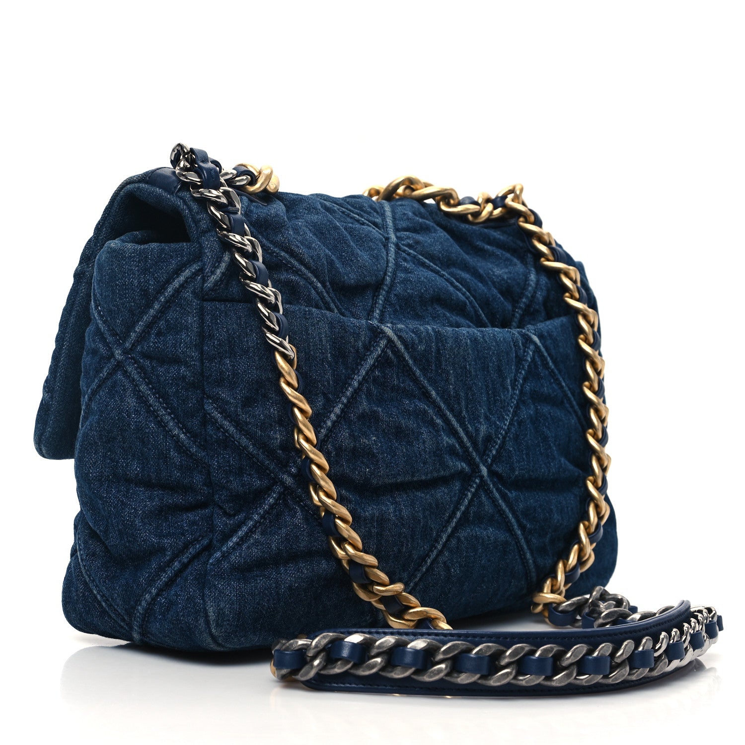 Chanel Denim Quilted Large Chanel 19 Flap Blue 3 of 13