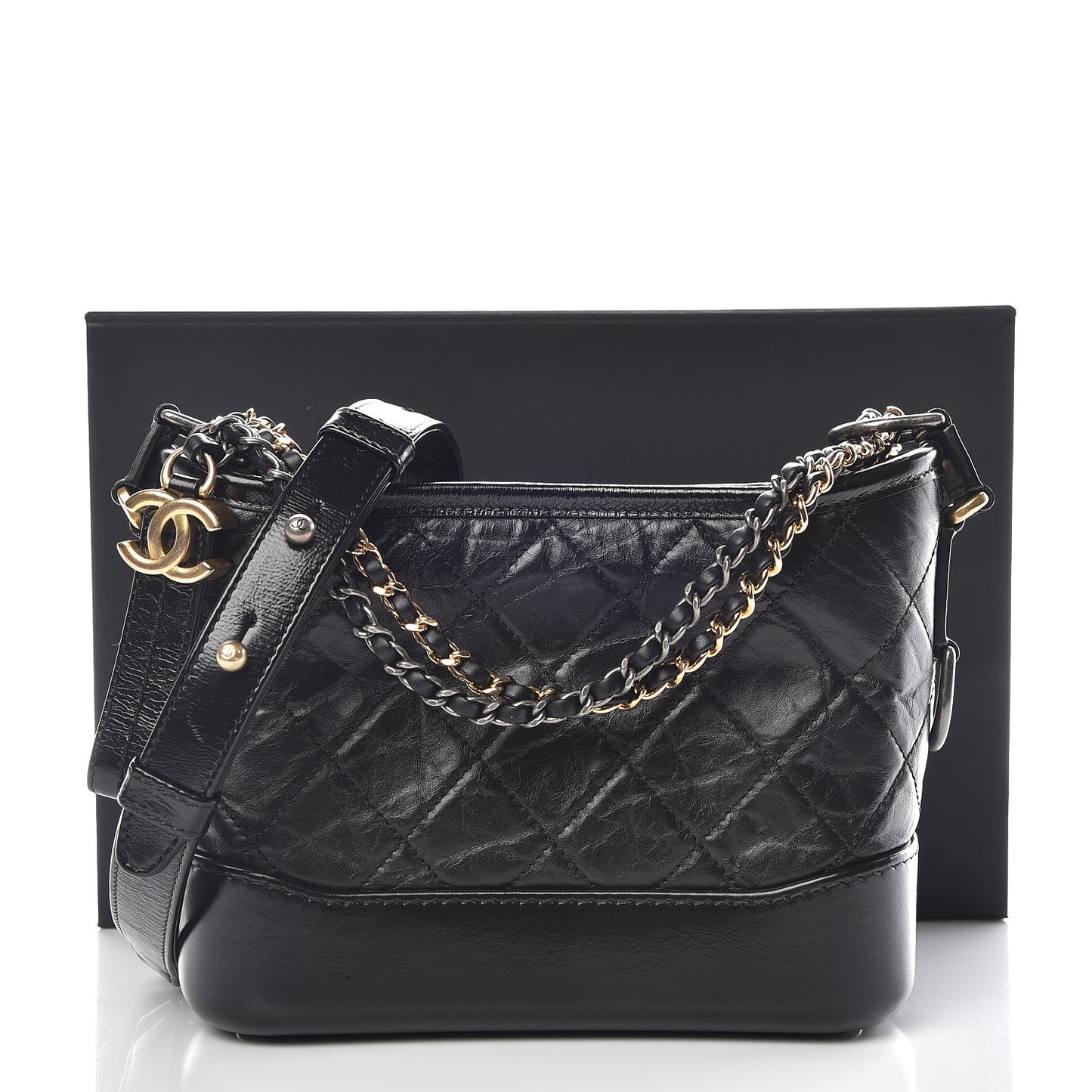 Aged Calfskin Quilted Small Gabrielle Hobo Black