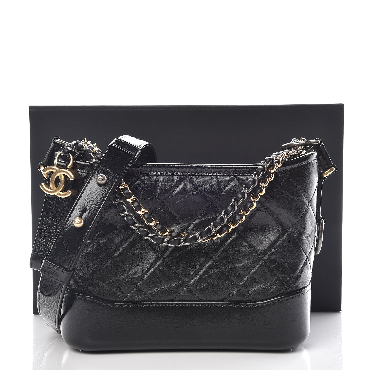 Chanel Aged Calfskin Quilted Small Gabrielle Hobo Black 10 of 10