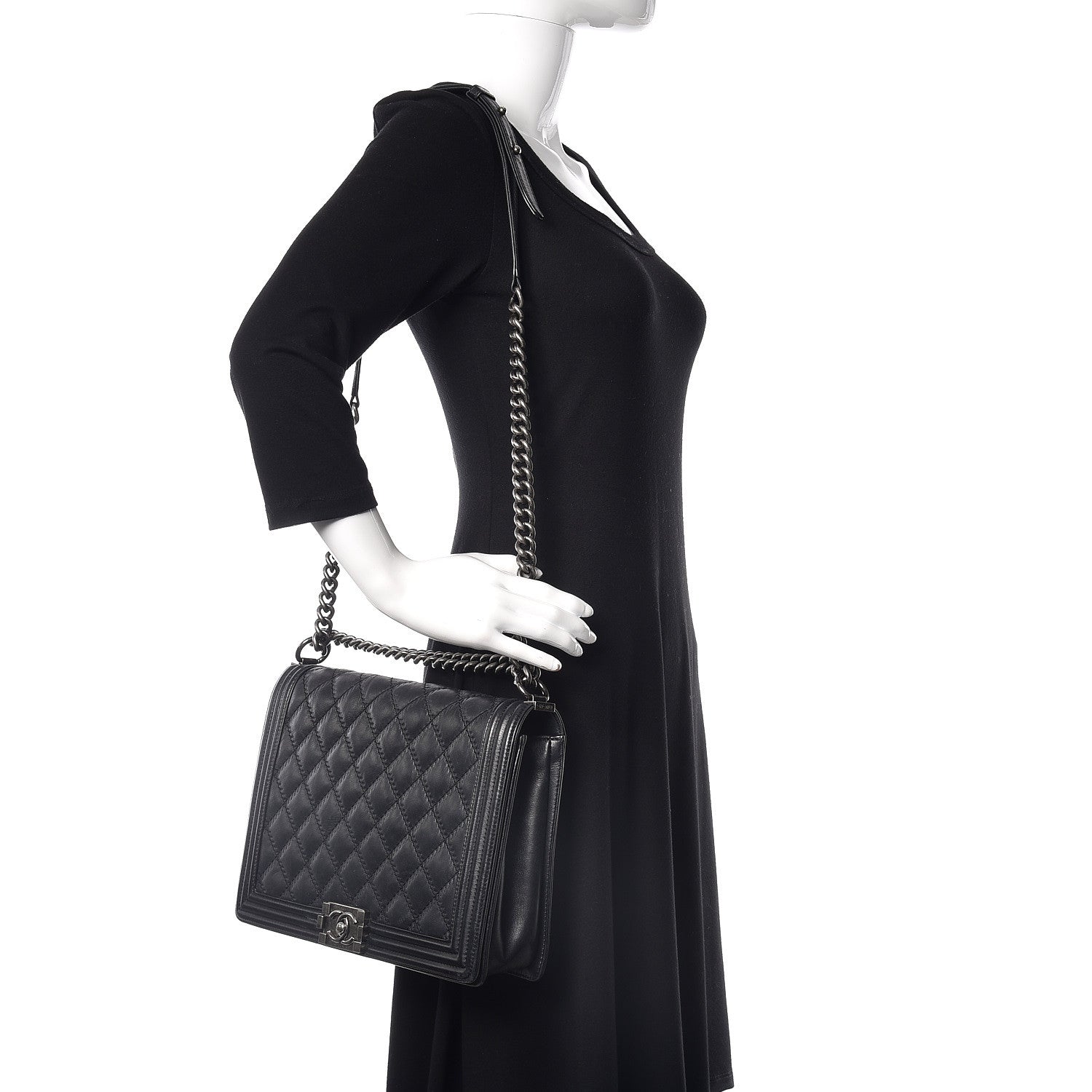 Chanel Calfskin Embossed Stitch Large Boy Flap Black 2 of 19