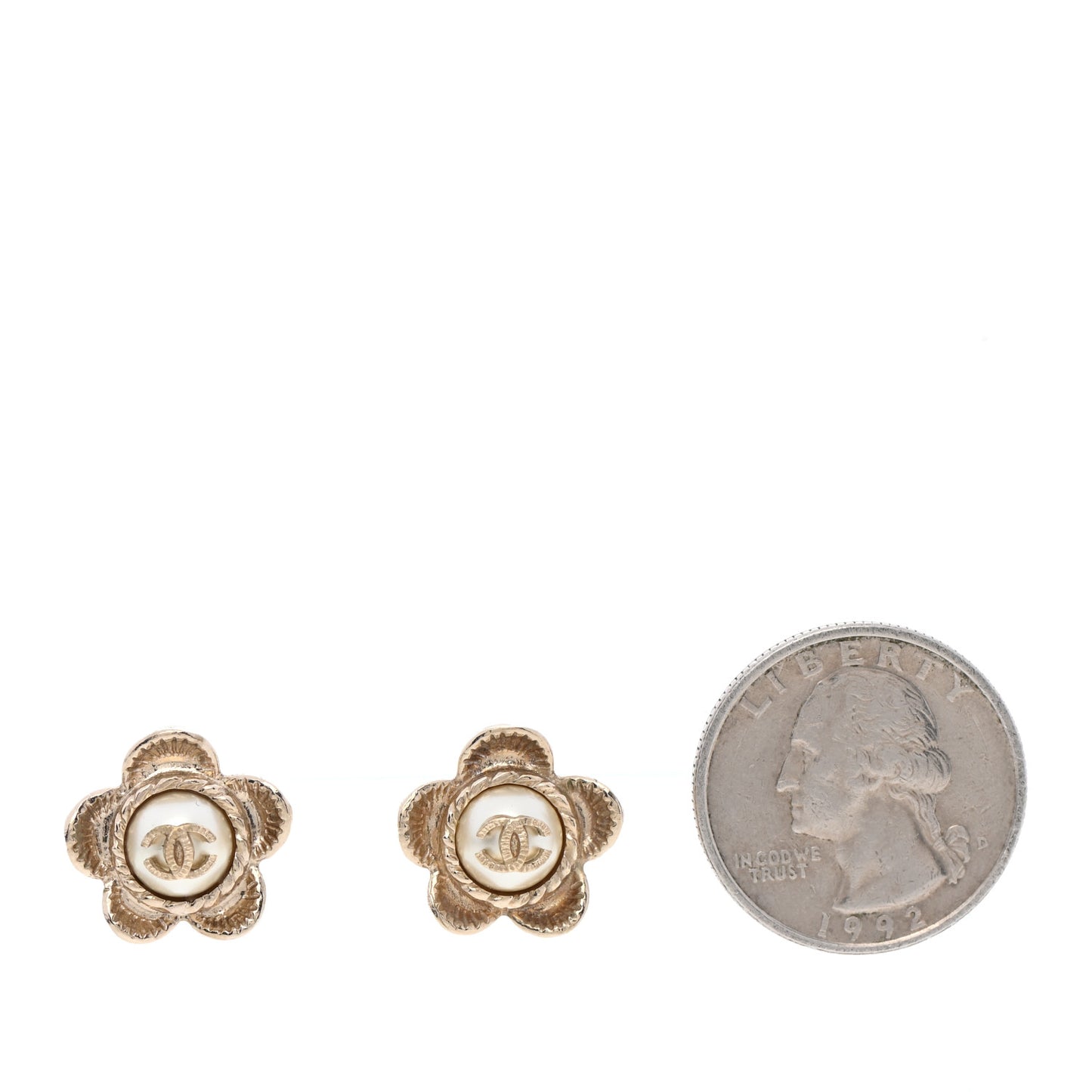 Enamel Crystal Pearl CC Camellia Earrings Gold