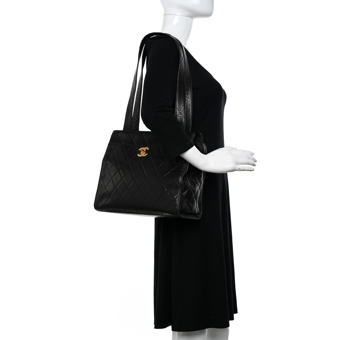 Lambskin Quilted CC Shopping Tote Black