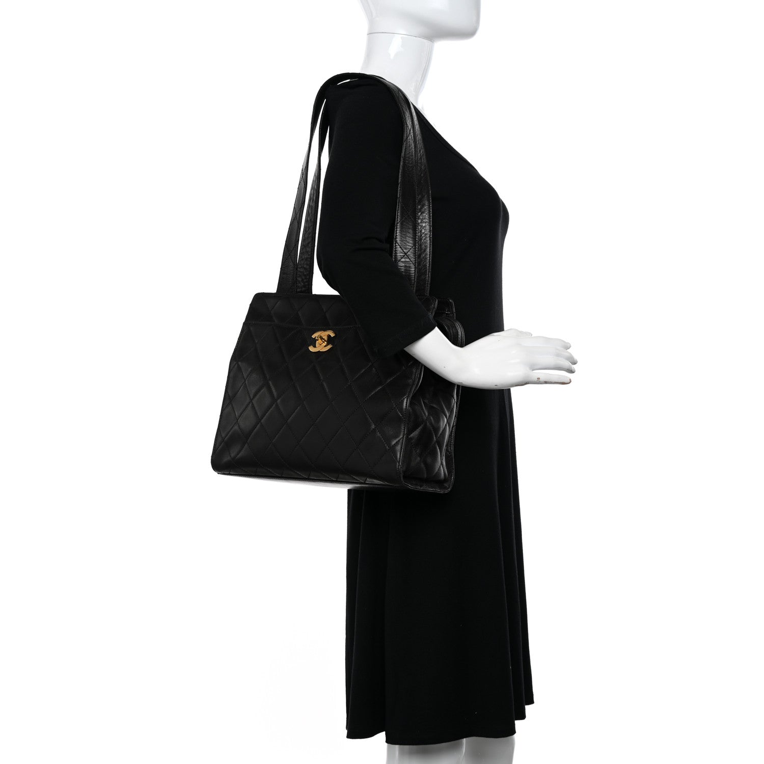 Chanel Lambskin Quilted CC Shopping Tote Black 2 of 10