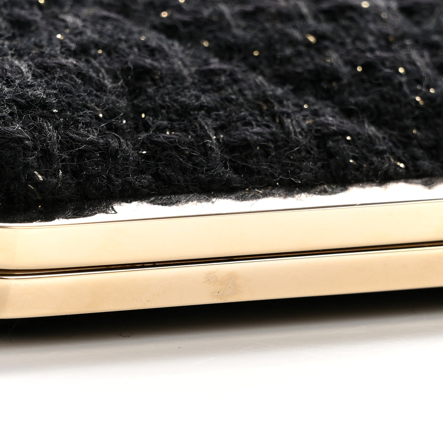 Tweed Quilted Kiss Lock Clutch Black