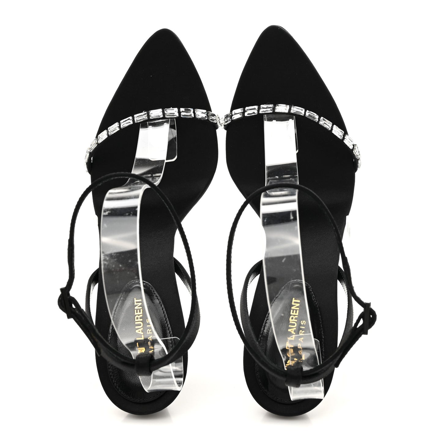 Crepe Satin Crystal New Nuit 90 Ankle Strap Sandals 38.5 Black
