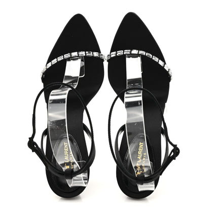 Saint Laurent Crepe Satin Crystal New Nuit 90 Ankle Strap Sandals 38.5 Black 2 of 10
