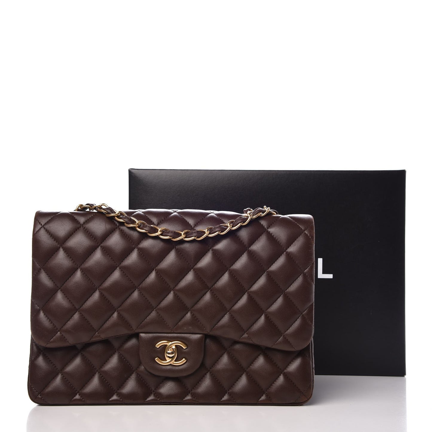 Lambskin Quilted Jumbo Single Flap Dark Brown